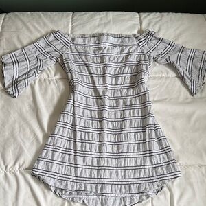 Off-the-Shoulder Striped Dress/ Tunic Top - White with Black Stripes